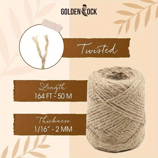 2mm x 164ft Natural Jute Twine Rope - High-Quality Biodegradable Craft String for Gardening, Gift Wrapping, Wedding & Christmas Decor - Durable, Lightweight, Easy to Knot, Rope for Crafts, Gardening Supplies, Rustic Appearance